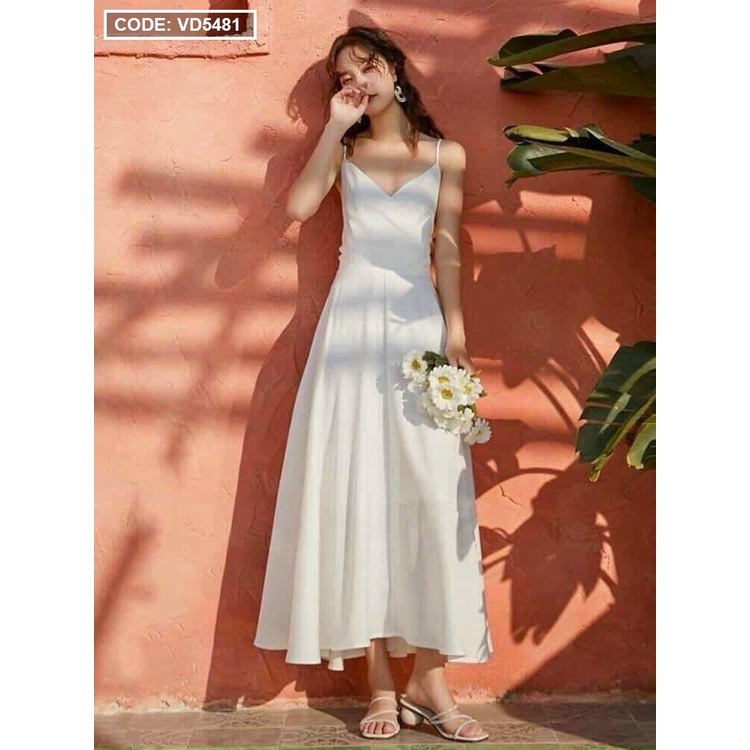 [HCM – hàng cao cấp] Mẫu đầm nữ đẹp maxi trắng 2 dây, đan lưng thắt nơ đắp chéo ngực. | BigBuy360 - bigbuy360.vn
