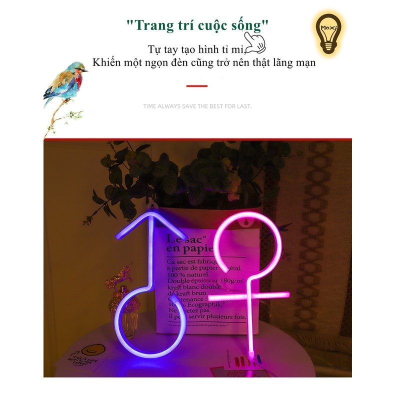 【Tặng MÓC TREO 】Đèn LED chữ neon hình KÝ HIỆU NAM NỮ trang trí DECOR phòng ngủ , quán ( HỘP PIN + USB) MOXI.