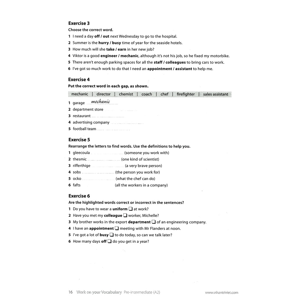Sách Collins Work On Your Vocabulary A2 - Pre-Intermediate