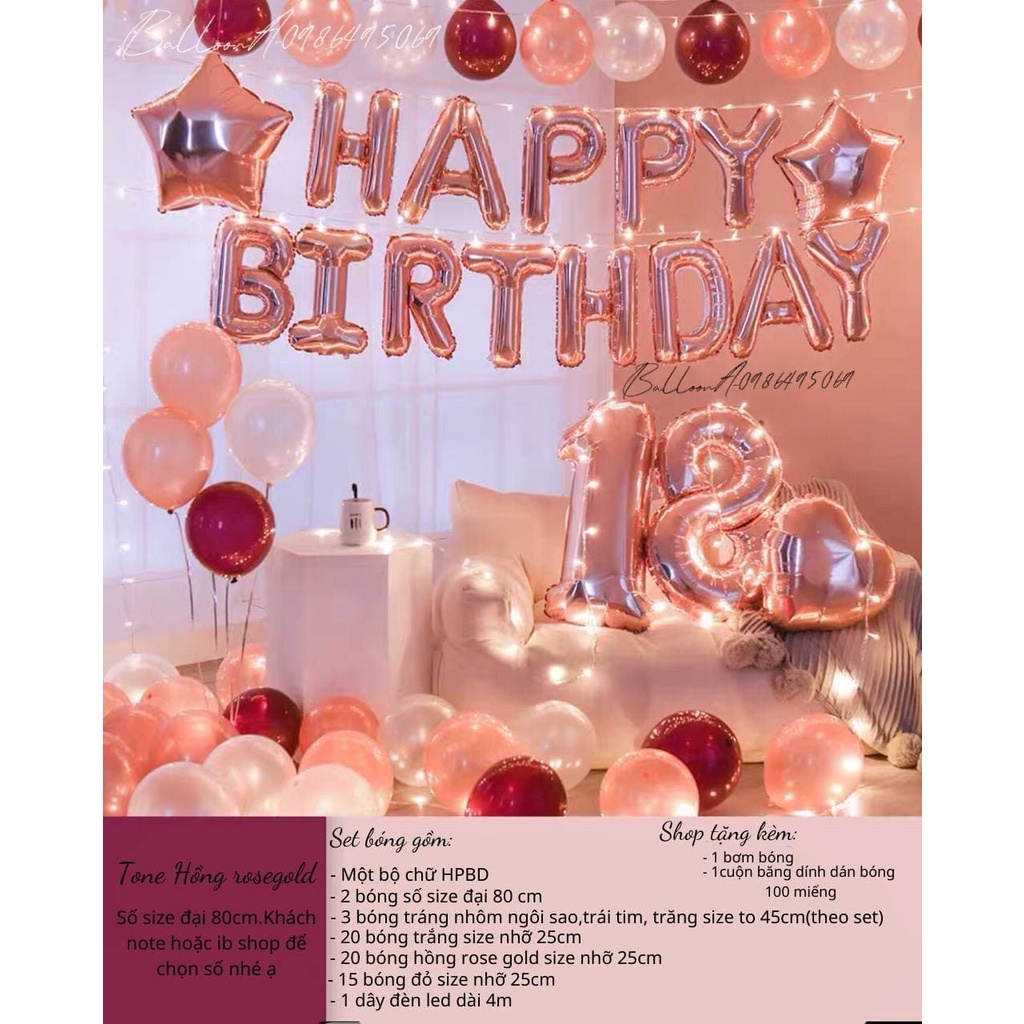 set bóng sinh nhật kèm đèn+số tuổi đầy đủ,combo bong bóng trang trí sinh nhật Happy Birthday siêu đẹp dễ làm đầy đủ đồ