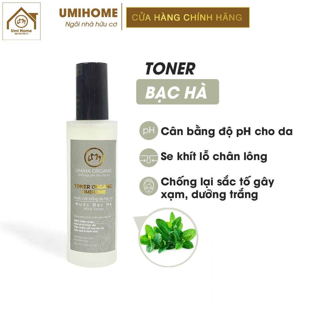 Toner Bạc Hà hữu cơ UMIHOME 50/10ml nước cân bằng cấp ẩm cho da