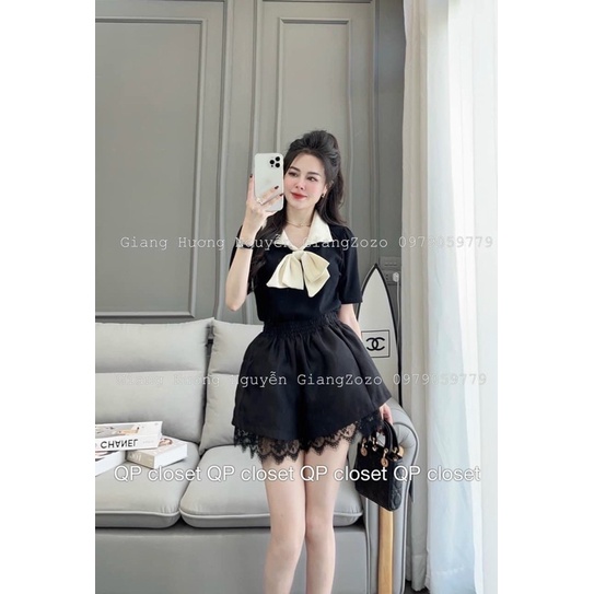 Áo thun cổ nơ be