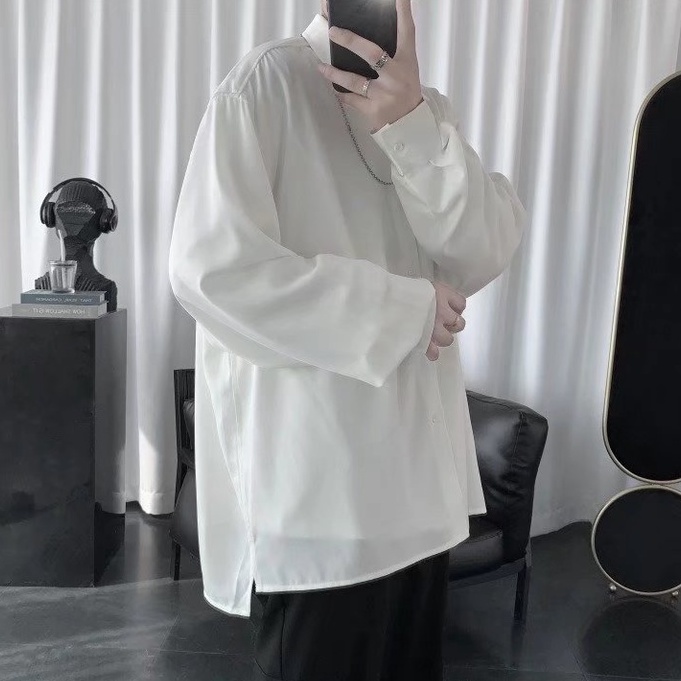 Áo Sơ Mi Trơn Tay Dài Dáng Rộng Màu Sắc Đơn Giản Thời Trang Xuân Hè Phong Cách Hàn Quốc Cho Nam Giới