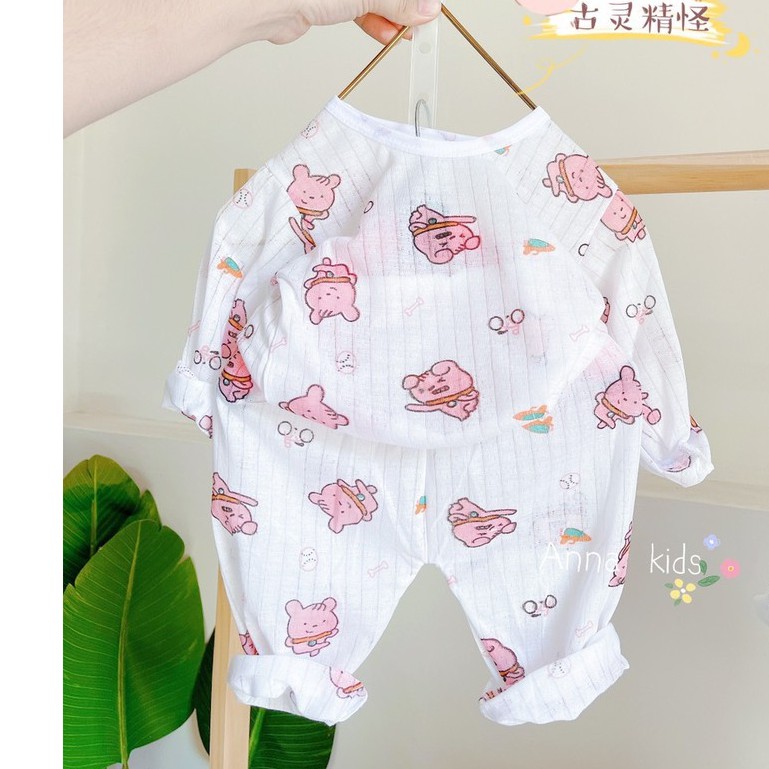 Bộ dài tay cotton giấy cài vai cho bé sơ sinh hàng đẹp - 𝐁𝐎𝟔