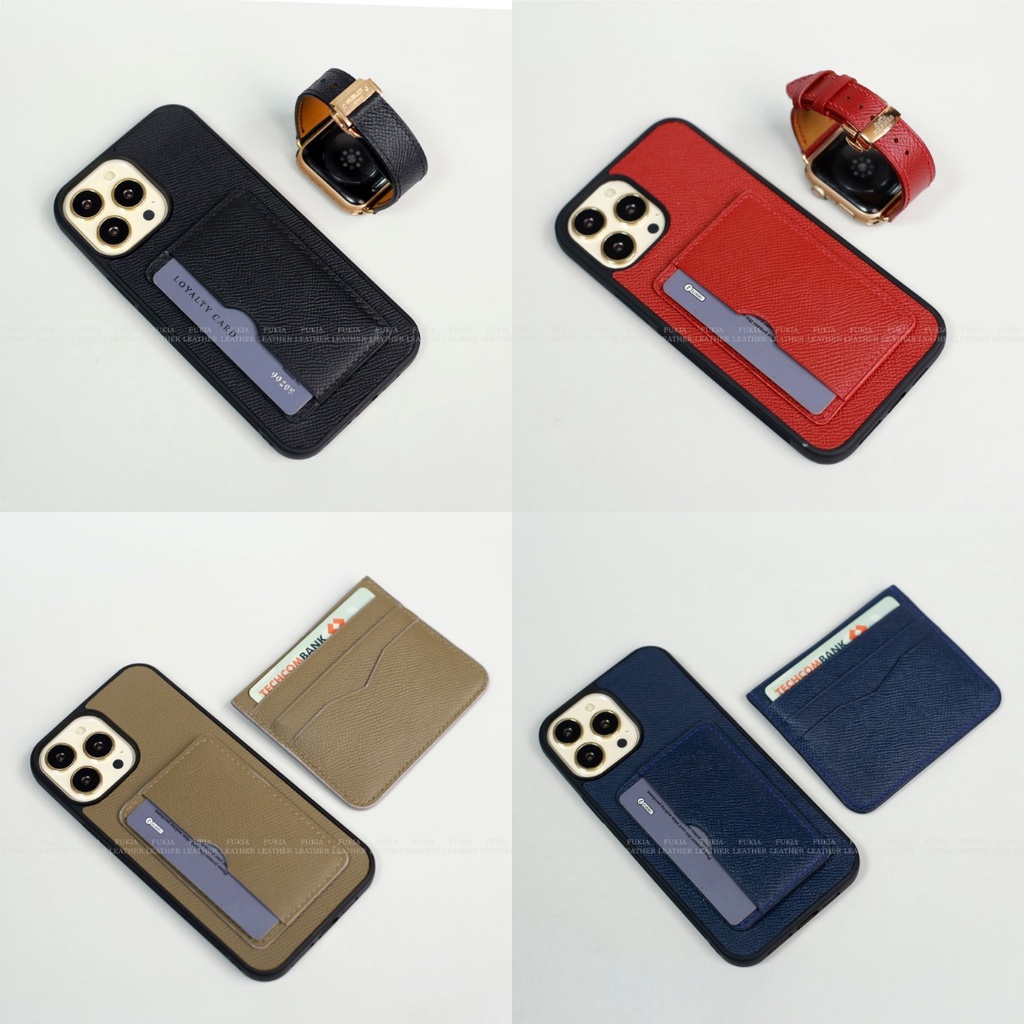 Ốp da thủ công Epsom một ngăn thẻ dựng ngang dành IPhone 14/14Plus/14Pro/14Promax/13/13Pro/13Promax/12Promax ODTC119