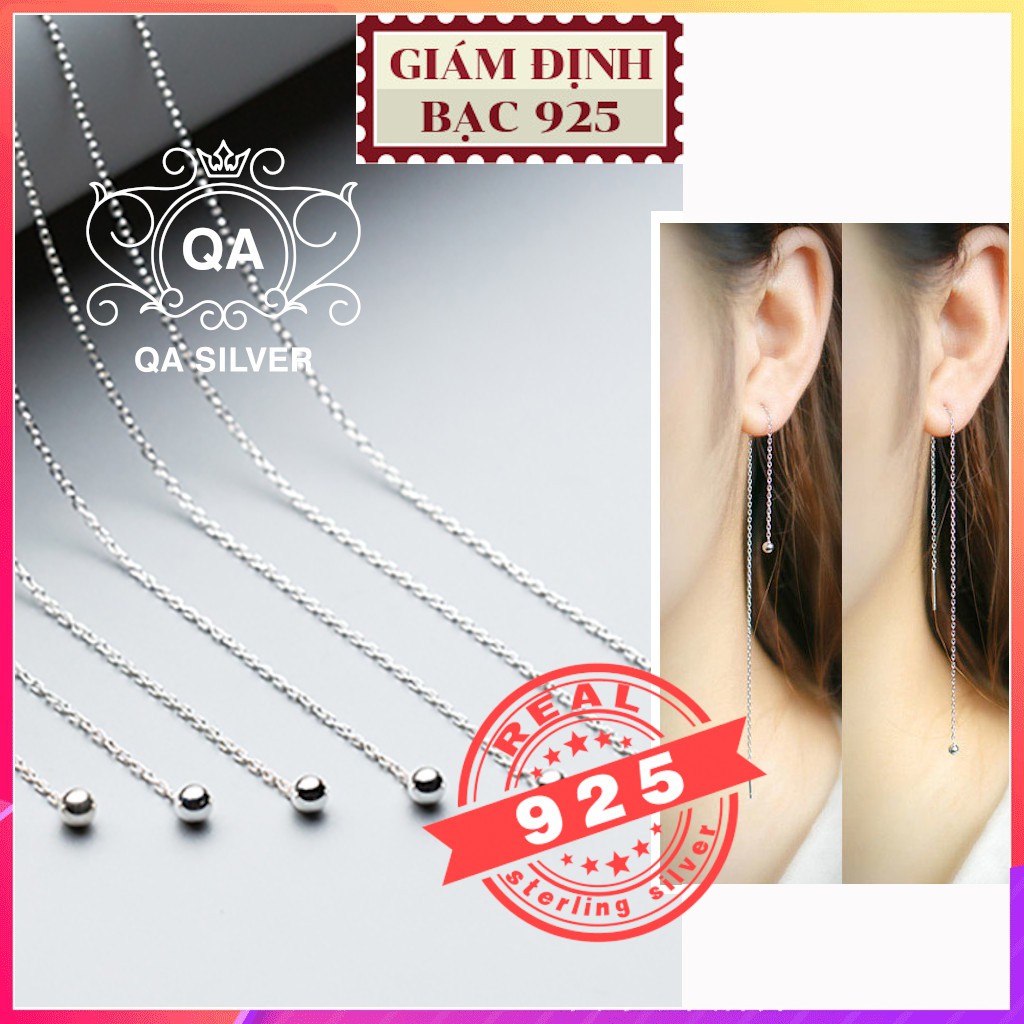 Khuyên tai bạc dài bi bông tai mảnh xích tối giản S925 CHAIN Silver Earrings QA SILVER EA170101B