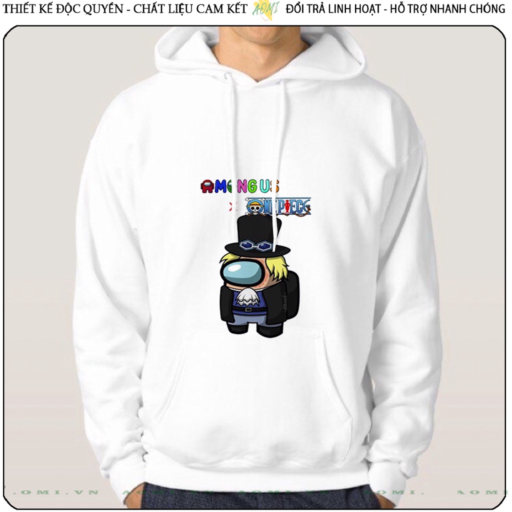 Áo khoác Nỉ Bông HOODIE Among Us x One Piece tay dài da cá mũ trùm đầu unisex full size AOMIVN