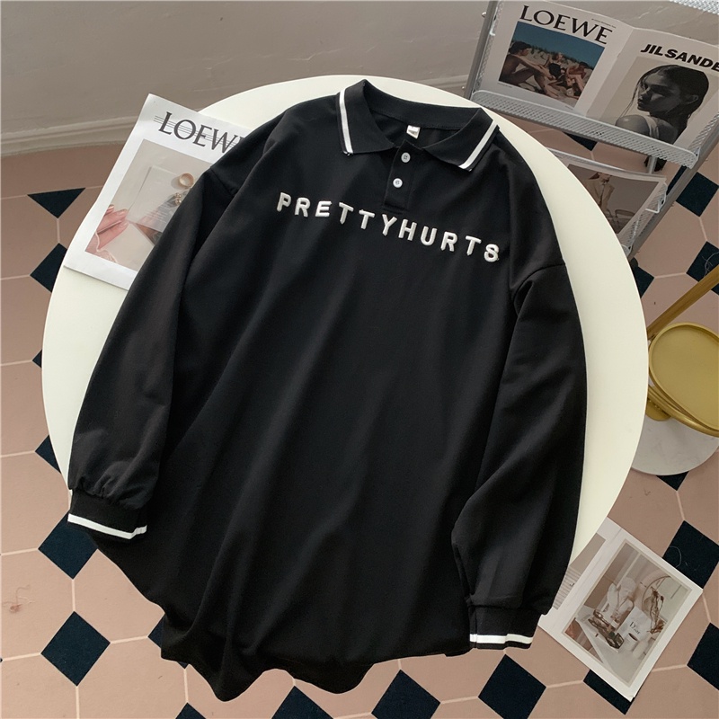 Áo Thun Polo Tay Dài Dáng Rộng Thêu Chữ Thời Trang Mùa Thu Mới Cho Nữ