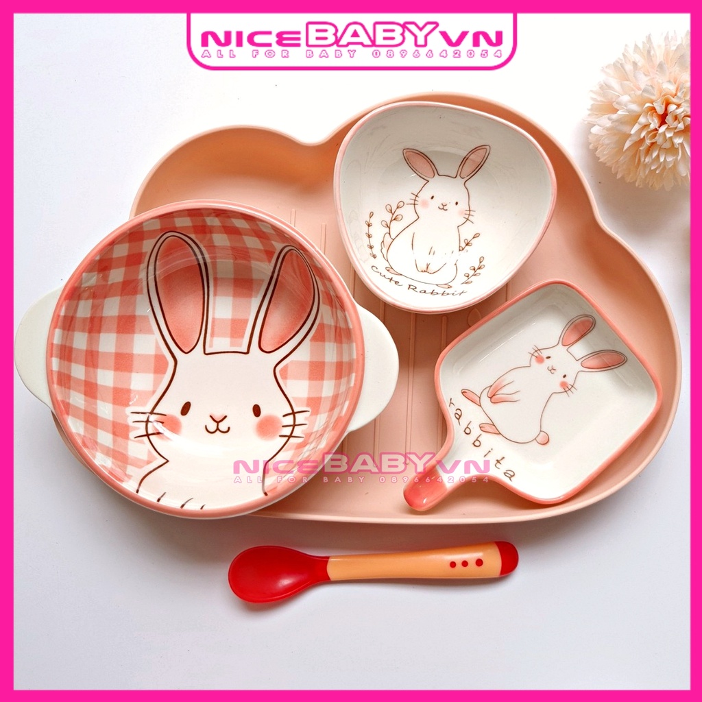 Bát Gốm Sứ Màu Hồng Cao Cấp Nhiều Hình Nicebabyvn