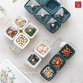 Khay đựng bánh kẹo khay đựng hoa quả Ghome decor 6 ngăn nắp kín hộp đựng bánh kẹo mứt Tết KM6A