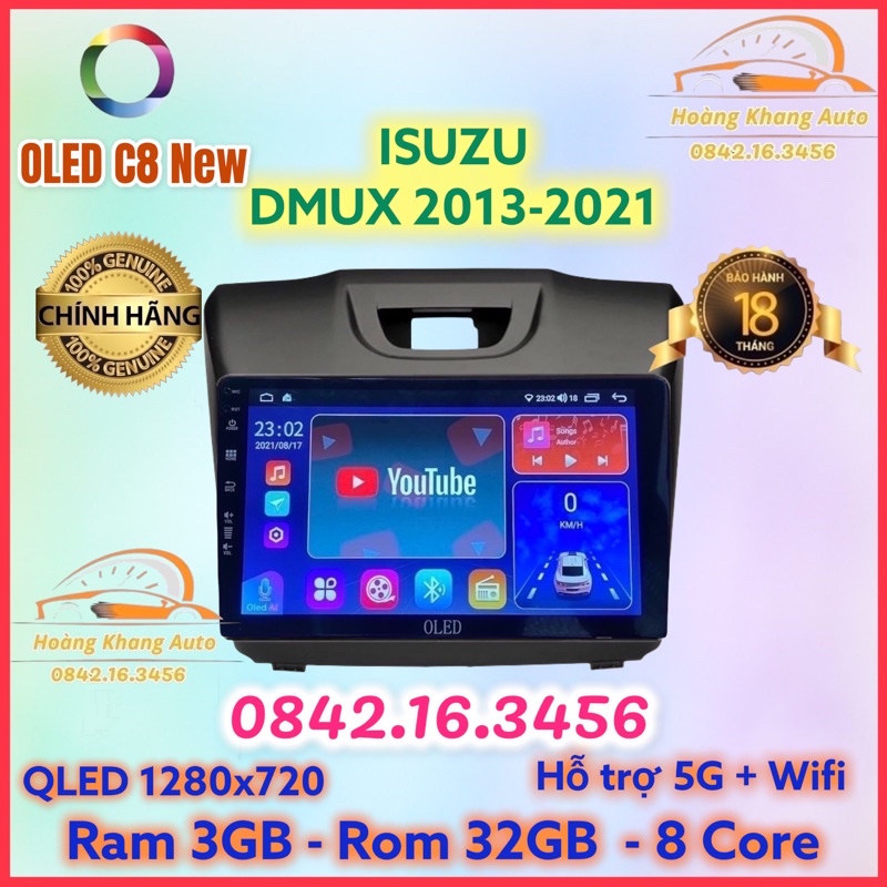 Màn hình android OLED C8 New theo xe Dmax 2013 - 2021 kèm dưỡng và jack nguồn zin theo xe