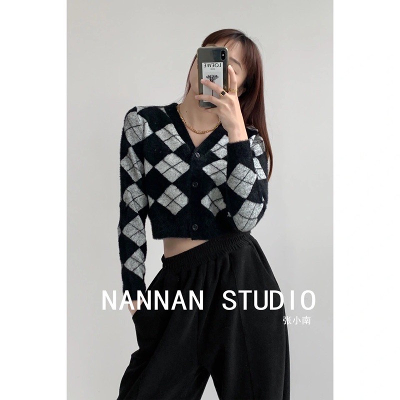 Áo khoác cardigan croptop dạng ngắn màu đen cá tính ulzzang