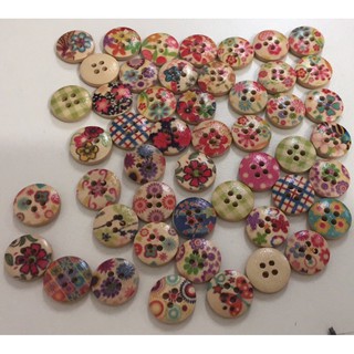 5 Hạt nút gỗ in hoa văn 4 lỗ size 15mm