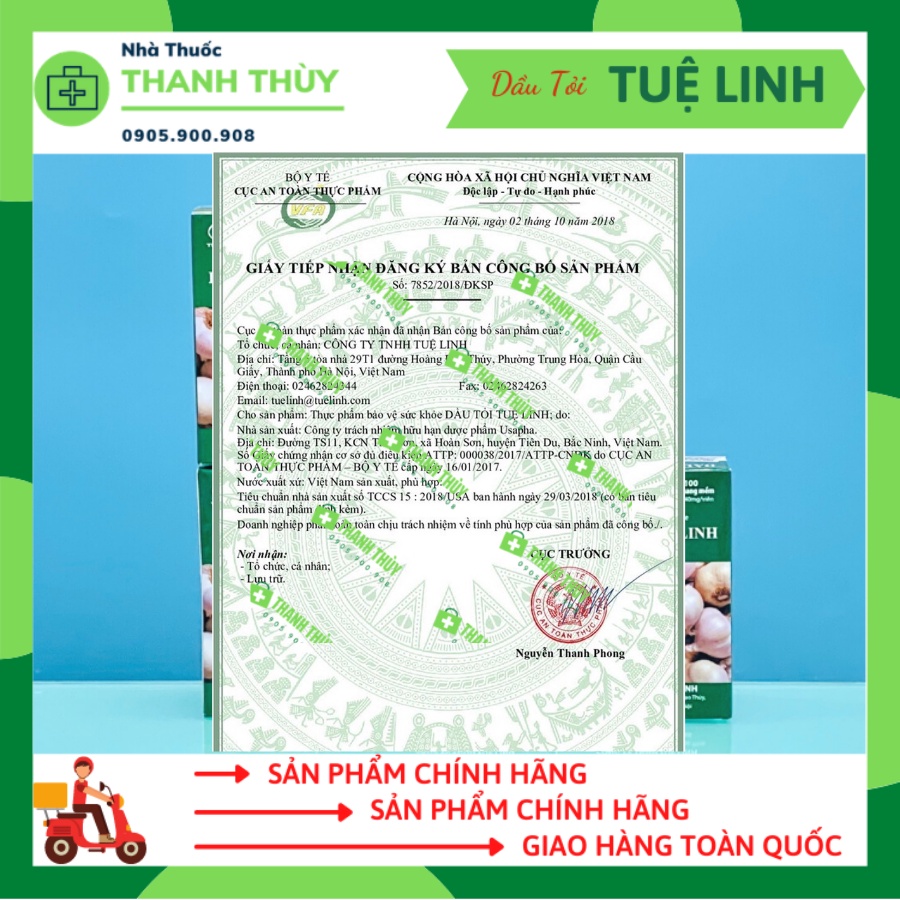 Dầu tỏi Tuệ Linh [Chai 100 Viên]- Tăng Sức Đề Kháng Cho Cơ Thể, Hỗ Trợ Giúp Giảm Mỡ Máu, Giảm Nguy Cơ Xơ Vữa Động Mạch