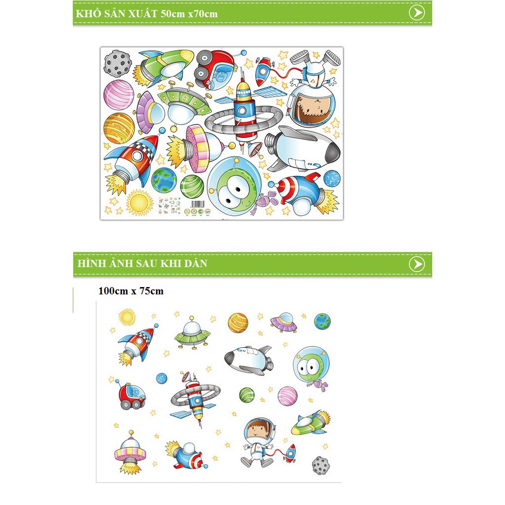 Tranh decal, decal dán tường trang trí phòng cho bé vừa giúp con học phi hành gia và các hành tinh vũ trụ TE51