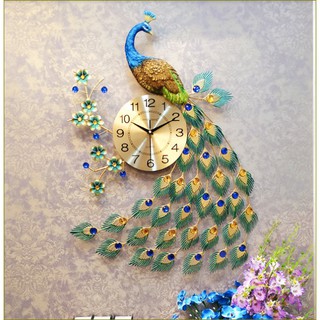 Đồng hồ trang trí chim công đậu cành mai WM88X (treo đứng) chính hãng JJT