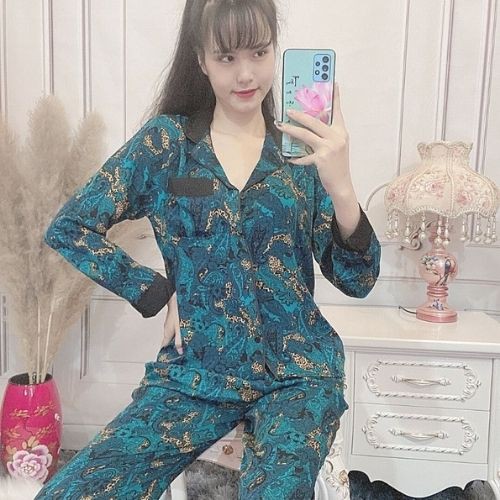 [FREESHIP+ ẢNH THẬT ] Bộ mặc nhà pijama lụa cổ phối mai ngô xanh hoạ tiết XHT01 + HOAHANASLEEPWEAR + FREESHIP