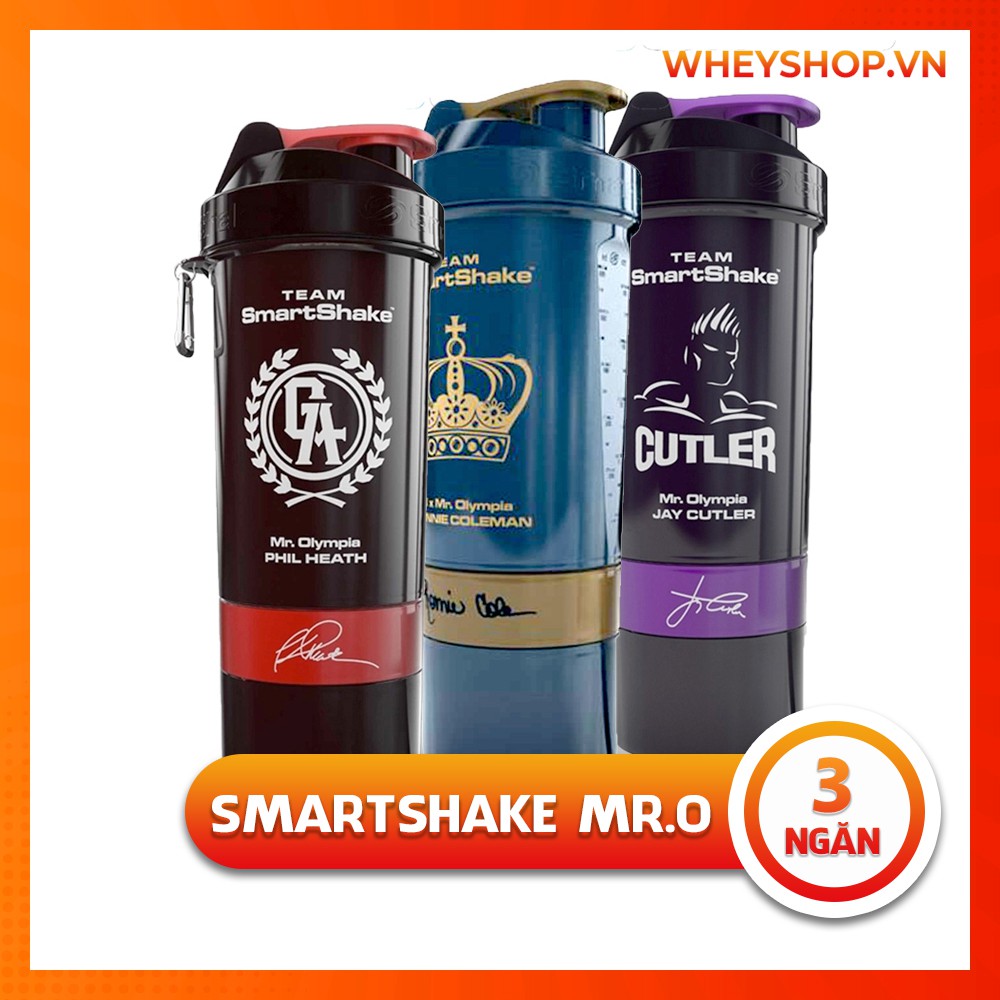 Bình Lắc Shaker Tập Gym 3 Ngăn SMARTSHAKE CHỮ KÝ 800ml ( 3 Màu )