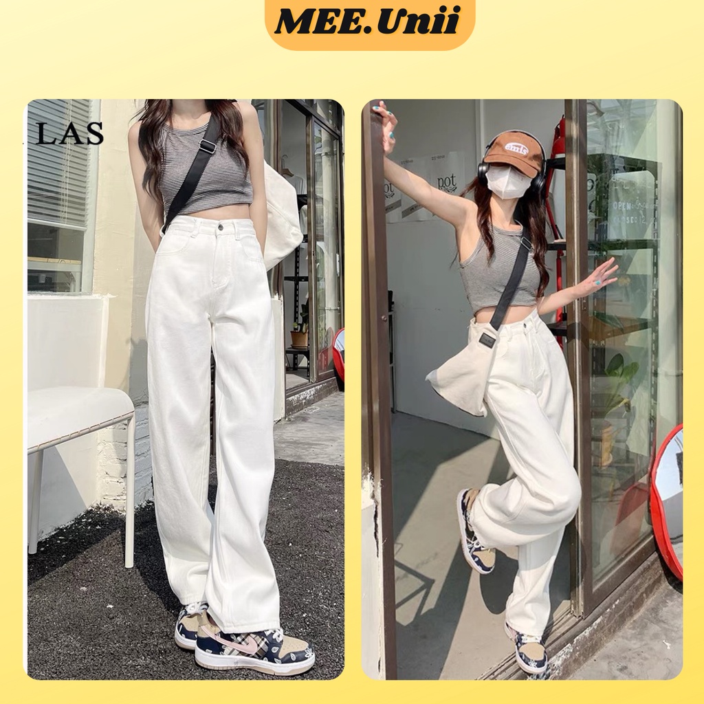 Quần jeans kaki dáng suông MEE.UNII cạp cao , quần baggy ống rộng đen trắng xanh