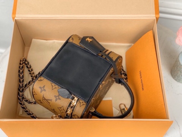 Túi xách nữ đeo chéo cốp mini hoạ tiết hoa nâu hàng fullbox có hộp