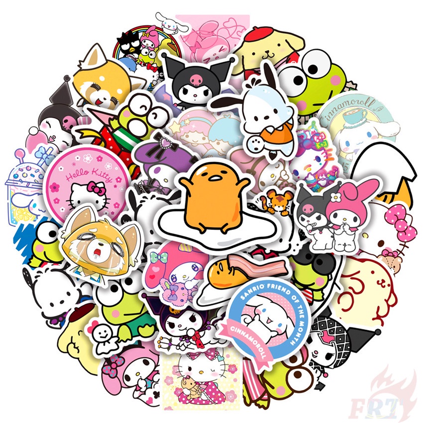 ❉ Sanrio Cartoon Kawaii Character Mixed Series 02 Stickers ❉ 50Pcs/Set Q Melody Kuromi Kerokero Keroppi Cinnamoroll Hello Kitty DIY Fashion Luggage Laptop Skateboard Decals Doodle Stickers