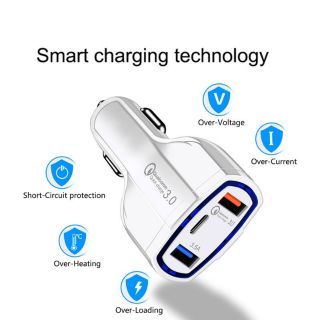 Tẩu sạc nhanh điện thoại ô tô công nghệ thông minh 3 ổ cắm 3.5A QC3.0 và type C (PD) tiêu chuẩn Châu Âu
