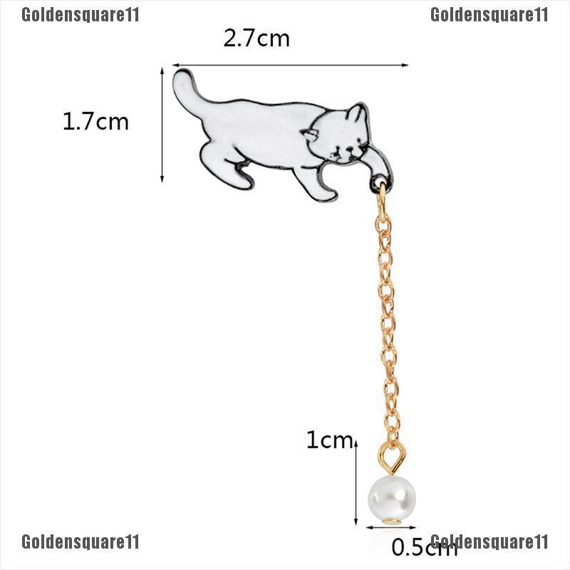 Ghim Cài Áo Hình Mèo Tráng Men Đính Ngọc Trai Dễ Thương