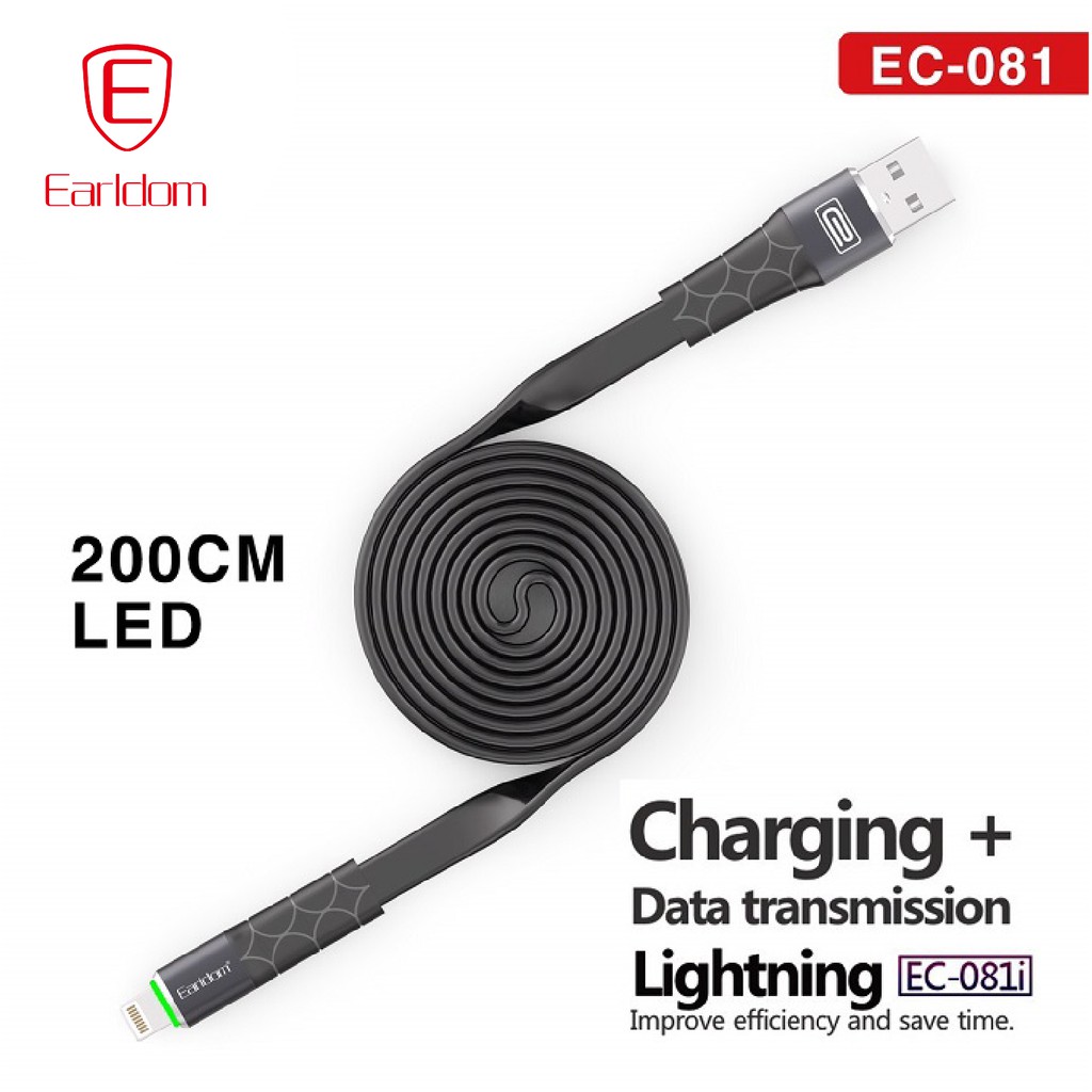 Cáp sạc nhanh 3A có đèn LED Earldom EC-081 chính hãng