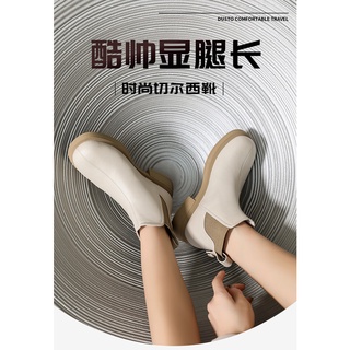 Bốt da Dusto gót thấp, cổ phối chun co giãn, đủ size