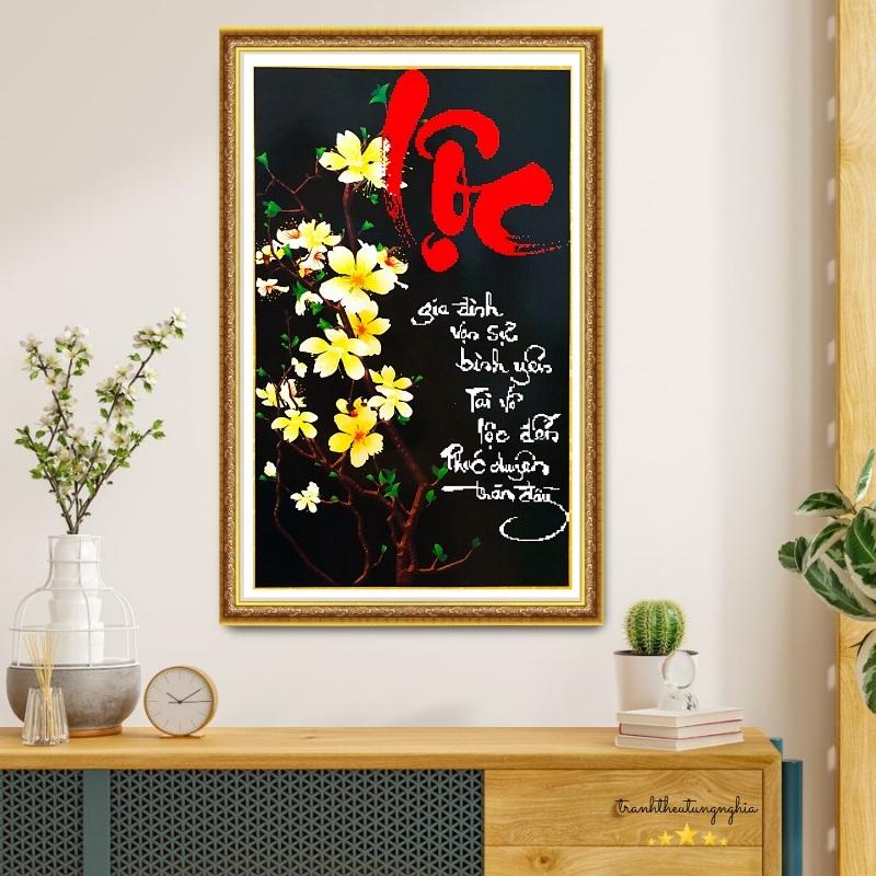Tranh thêu chữ thập chữ lộc 45cm x 68cm