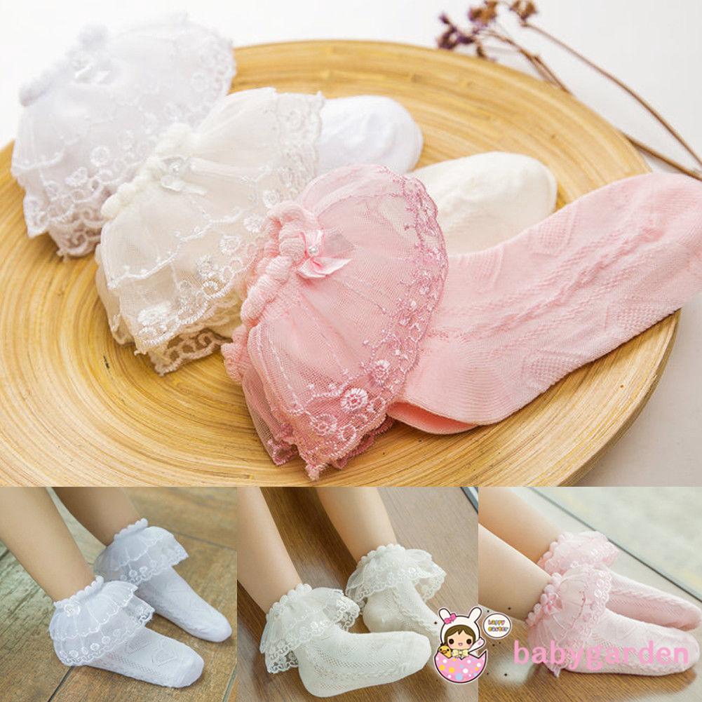 Vớ cotton công chúa dài trên mắt cá phối ren bèo thời trang xuân hè cho bé gái