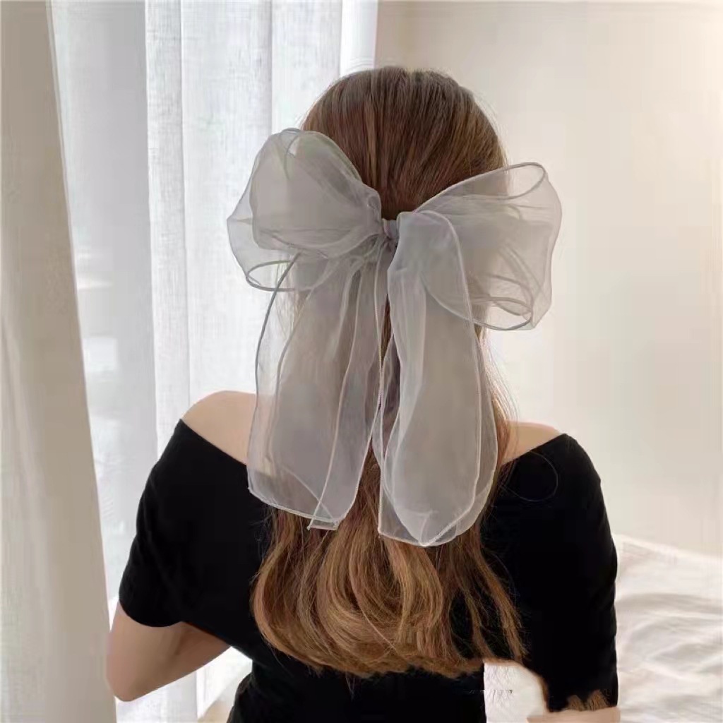Kẹp Tóc Nơ Lưới Cỡ Lớn Bằng Vải Organza Phong Cách Hàn Quốc Ngọt Ngào Cho Nữ