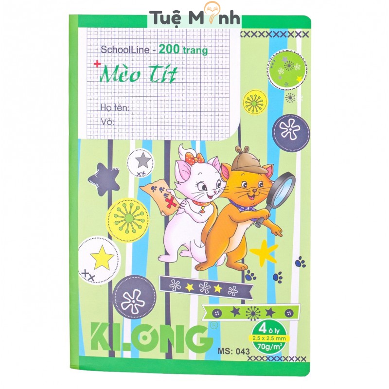 Vở ô ly KLong 200 trang may dán gáy bìa dễ thương giấy 70gsm MS 043