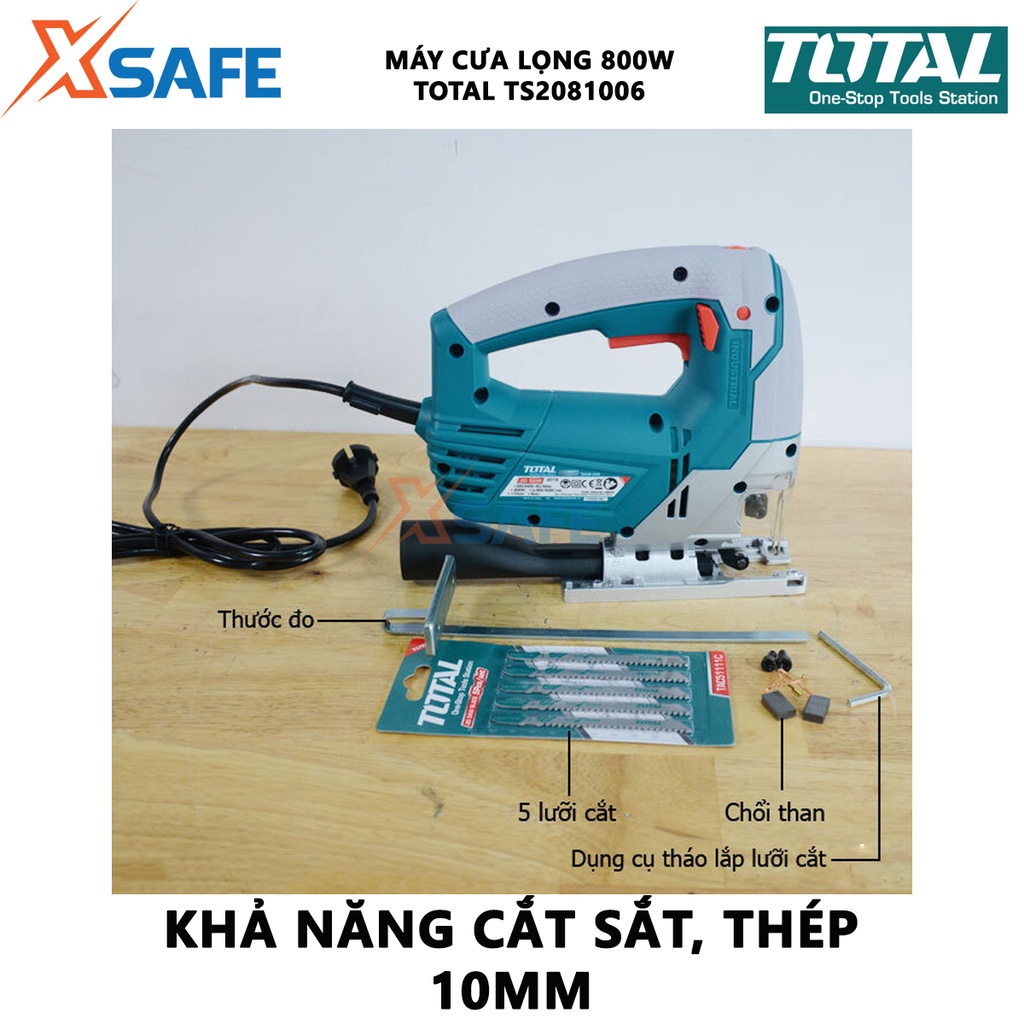 Máy cưa lọng TOTAL TS2081006 | máy cắt lọng cầm tay công suất 800W, tốc độ không tải 800-3000 v/p, dùng để cắt xẻ gỗ