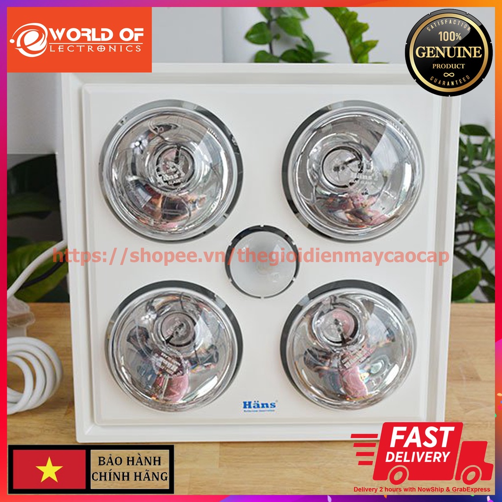 Đèn sưởi nhà tắm âm trần Hans H4B đèn sưởi 4 bóng bảo hành 1 năm chính hãng
