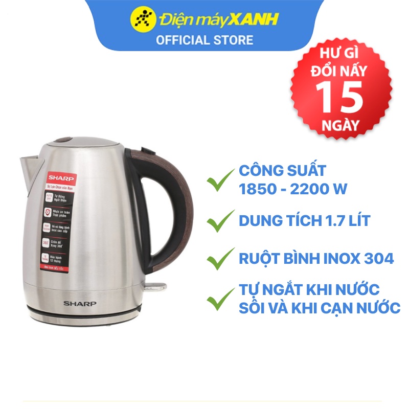 [Mã ELHADEV giảm 4% đơn 300K] Bình đun siêu tốc Sharp 1.7 lít EKJ-17EVSD-WD