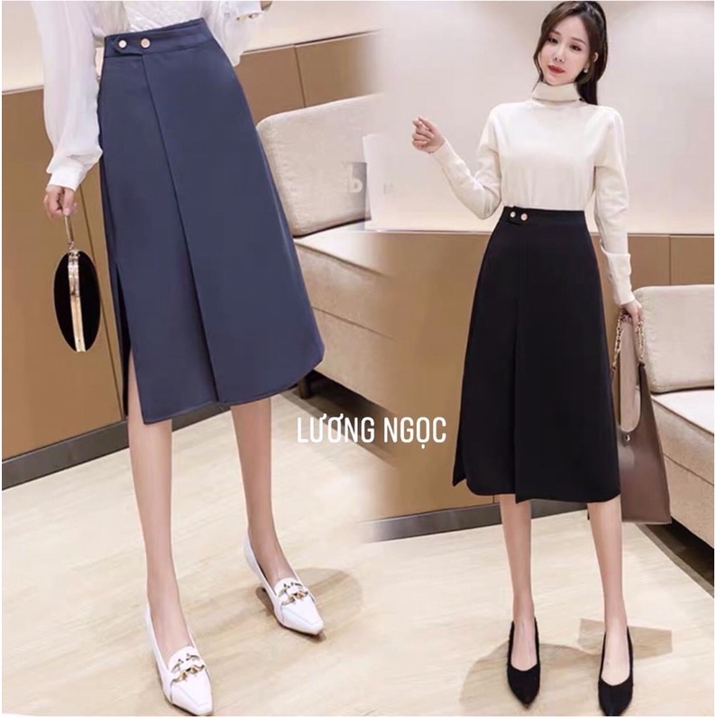 Chân váy chữ A công sở xẻ sườn dài qua gối
