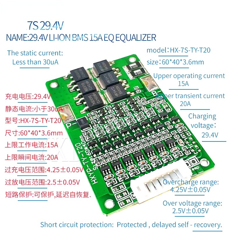 Bảng Mạch Bảo Vệ Pin Lithium 18650 Li-Ion 7S 29.4V 15A BMS Chuyên Dụng