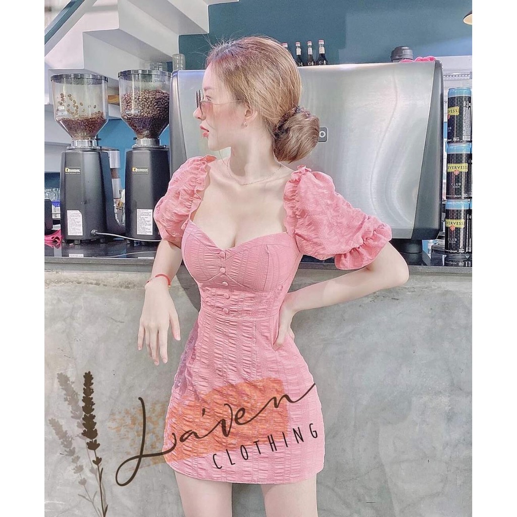 Đầm Váy Body Tay Phồng Đính Nút Chất Liệu Cao Cấp (Có Mút Ngực) Đa Màu Sắc (Vàng, Xanh, Hồng) Thời Trang Nữ Dự Tiệc, Dạo | BigBuy360 - bigbuy360.vn