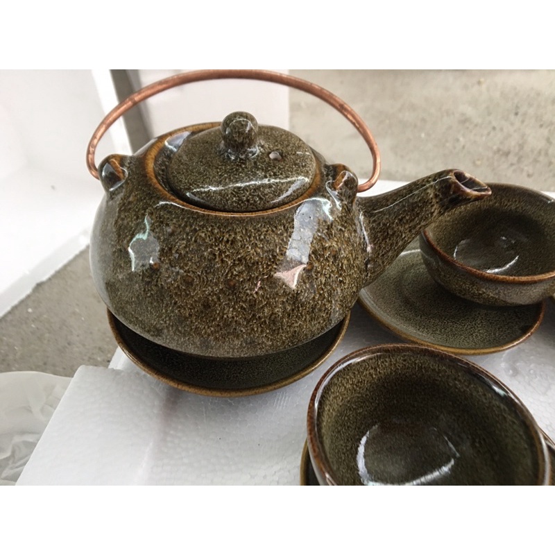 Ấm chén dáng hạt men hỏa biến - Gốm sứ Bát Tràng Anh Khoa