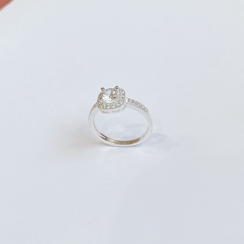 Bộ trang sức bạc nguyên chất cao cấp nữ Dây chuyền, Khuyên tai, Nhẫn nữ LAVESTA mặt vuông đính pha lê lấp lánh SUN595