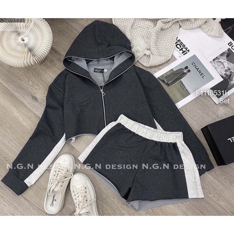 Set bộ áo jean cổ tròn tay hến phối quần short