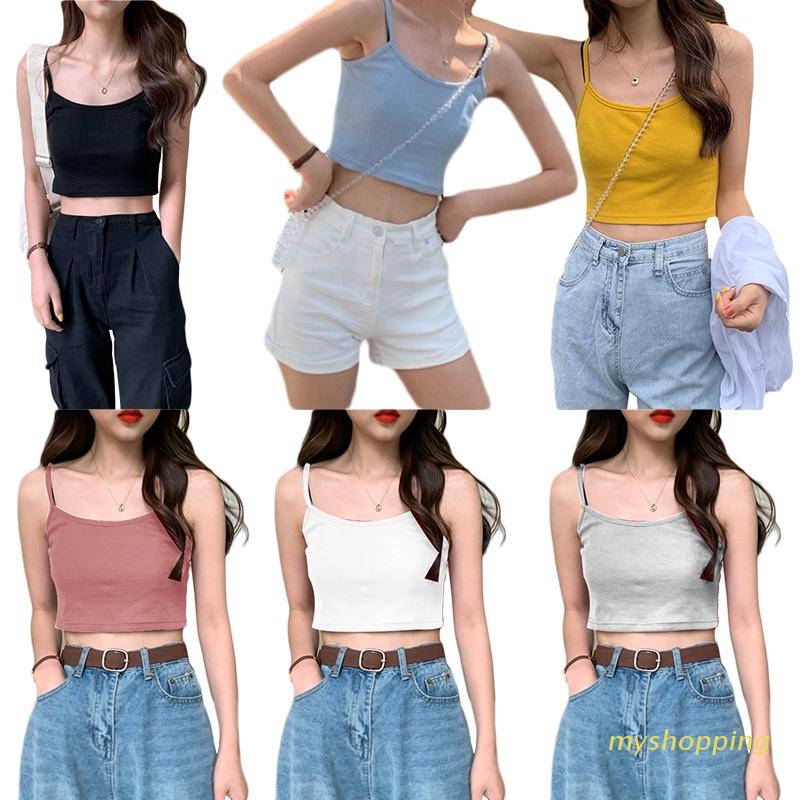 Áo Croptop Hai Dây Màu Sắc Trơn Thời Trang Mùa Hè Cho Nữ