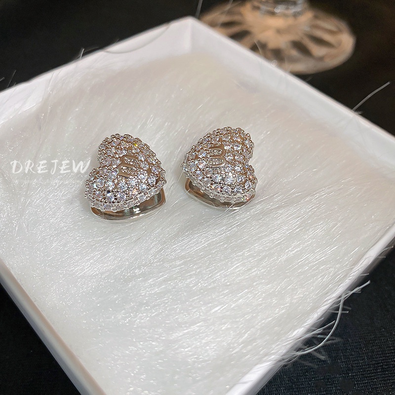 DREJEW Khuyên tai DREJEW mạ bạc đính đá hình trái tim phong cách Nhật Hàn sang trọng thời trang cho nữ 2