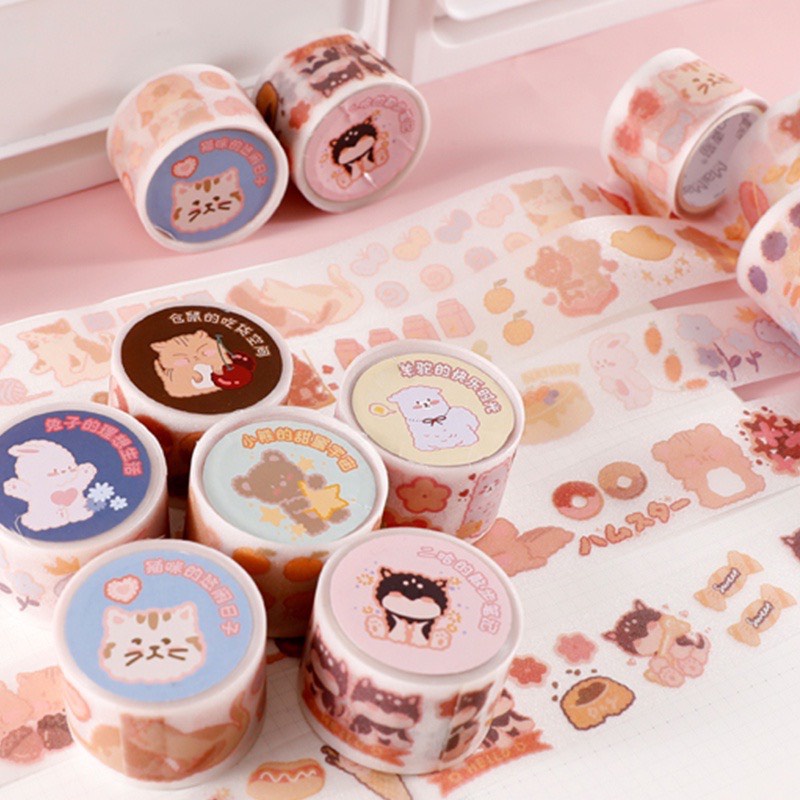 Băng Keo Washi Tape PVC Kim Tuyến Dán Trang Trí Hoạt Hình Glitter Cute | WS019