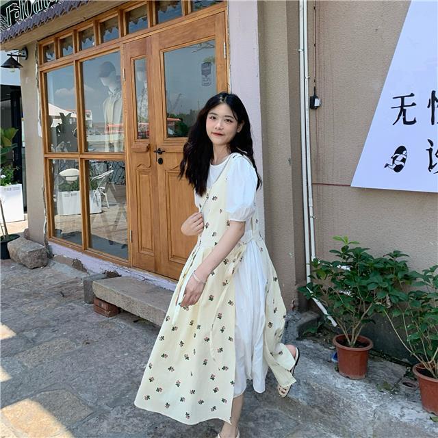 [Spot]Bộ đầm hoa hai dây + đầm tay phồng mỏng nhẹ nhàng