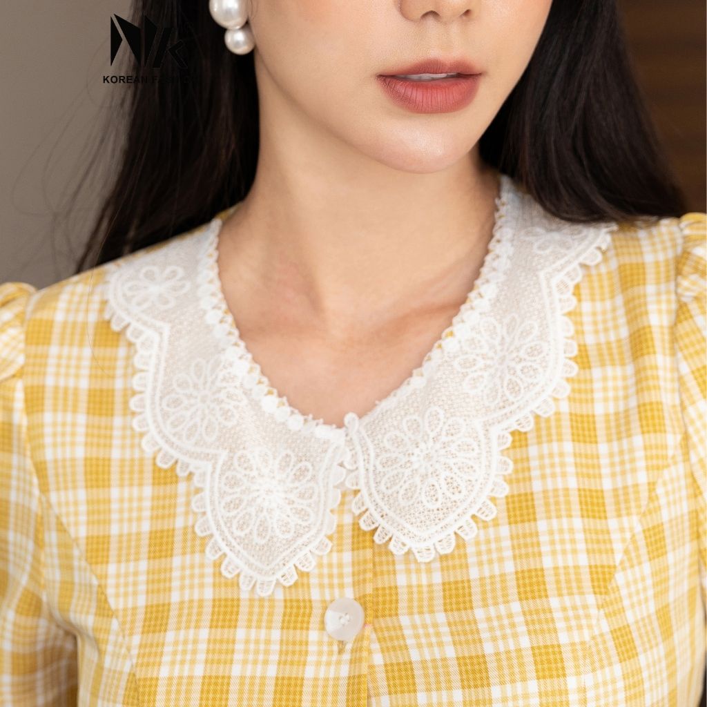 Set Váy Kẻ Phối Ren Nữ NK Fashion Vải Hàn Cao Cấp Phối Chân Váy Ly Hộp Thanh Lịch Sang Trọng NKBD2202006