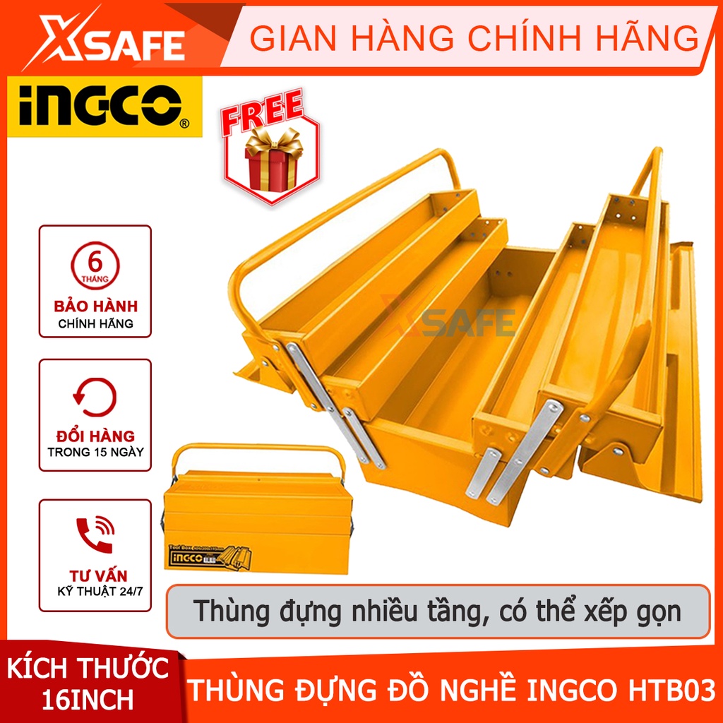 Thùng đồ nghề 3 tầng INGCO HTB03, thùng đựng công cụ kích thước 16'' (400x200x195mm) [chính hãng][xsafe]