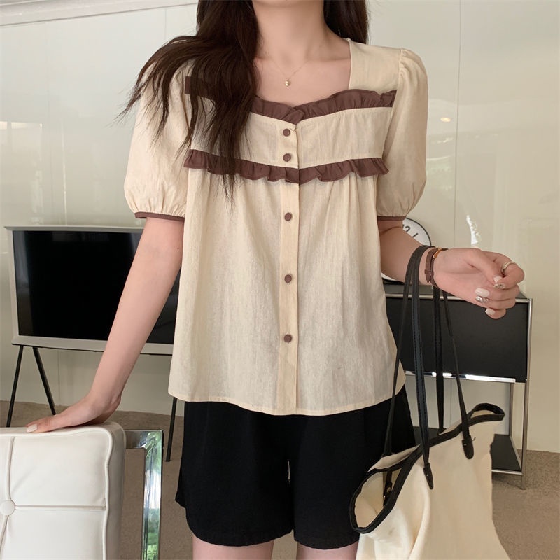 Áo Kiểu Tay Ngắn Cổ Vuông Cỡ Lớn Thời Trang Mùa Hè Cho Nữ