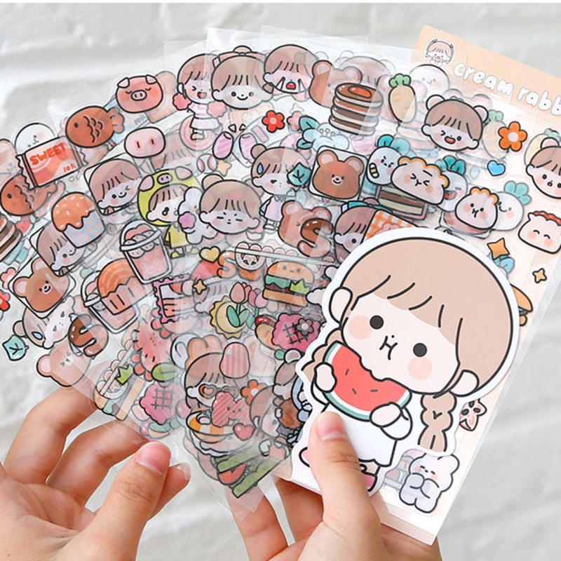 ⭐ iLado ⭐【10PCS】 Sticker PET telado Không Thấm Nước Nhãn Hình Dán Dễ Thương Sticker Trang Trí Sổ Dán Sổ Lưu Trữ Sticker Trang Trí Sổ Hình Dán Sticker Tập Vở Sổ Hiểm Bộ Sticker Nhãn Dán Sổ Chiết Lưu Trữ